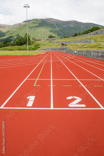 Running track numbers one two in stadium