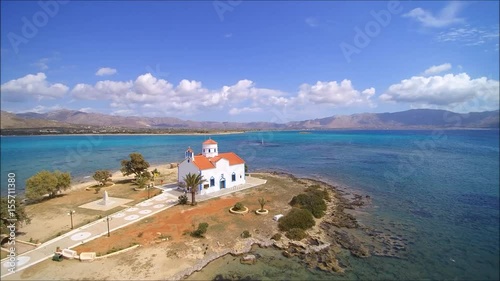 Drone flight over the main village on the island of Elafonisos in Greece