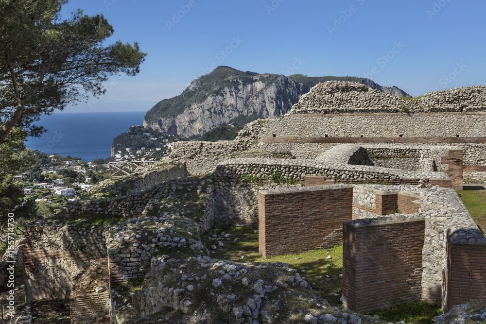 The ruins of Tiberius Villa Jovis on island Capri, Italy
