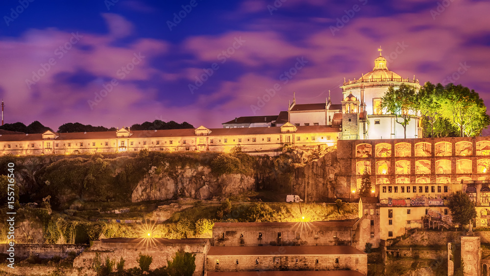Porto, Portugal: the Serra do Pilar Monastery on the Vila Nova de Gaia side at sunset

