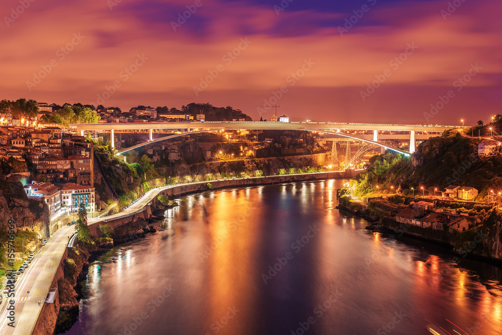 Porto, Portugal: aerial view of the old town at sunset
