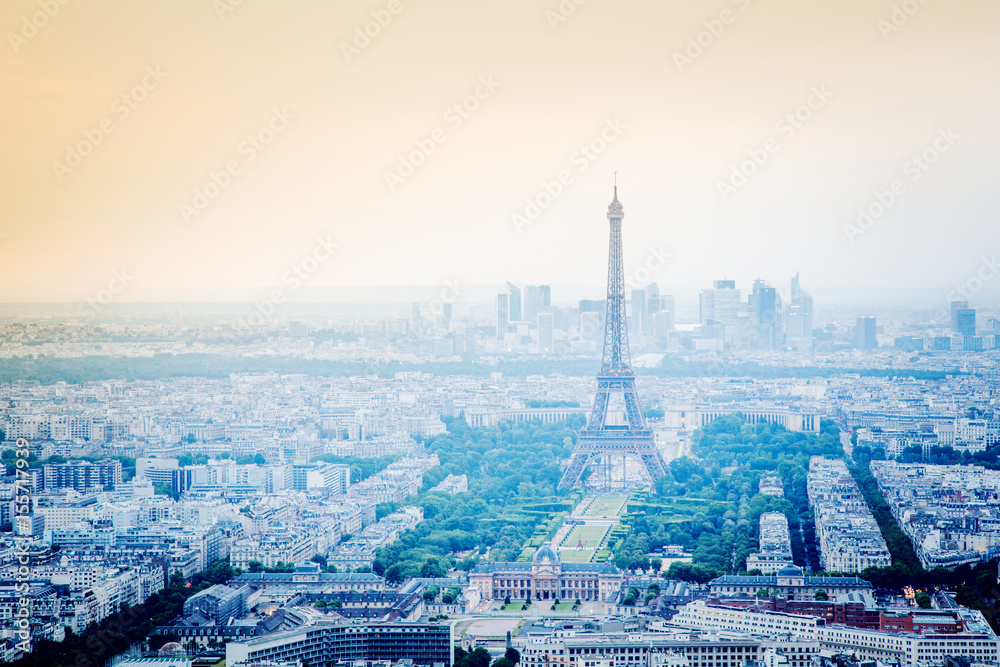 Aerial view of Paris at sunset