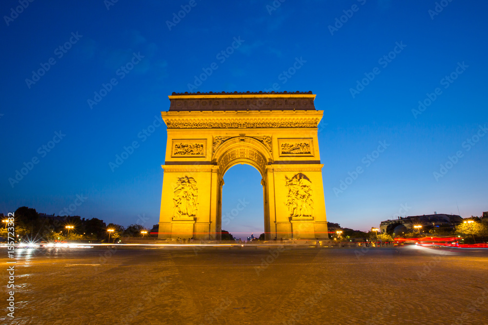 Arc of Triomphe Champs Elysees Paris city at sunset