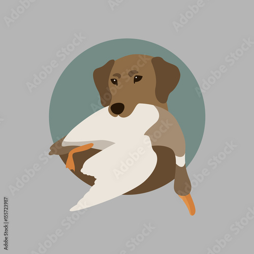 hunting dog with duck vector illustration style Flat