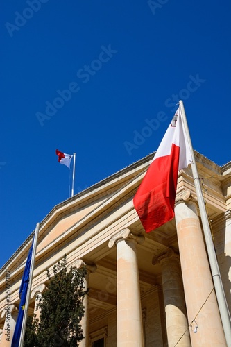 View of the Law Court building along Republic Street aka Triq Ir Repubblika, Valletta, Malta.