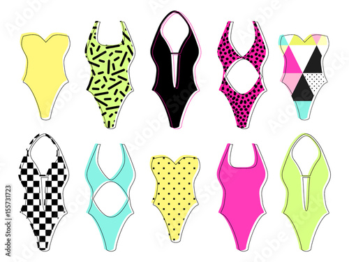 Cute 80s style neon swimsuits