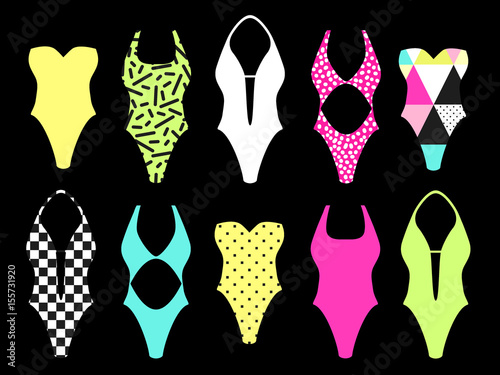 Cute 80s style neon swimsuits