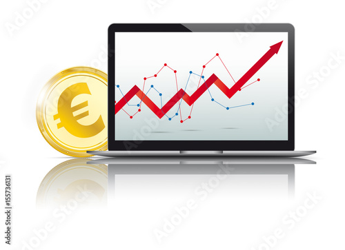 Black Notebook Golden Euro Coin Growing Chart