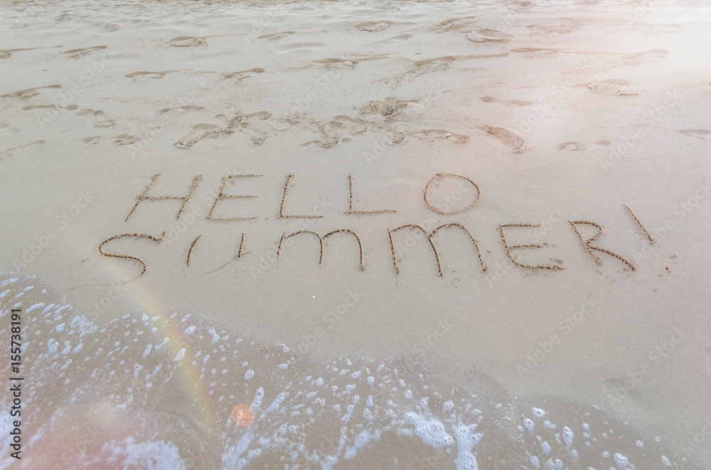Fototapeta premium Hello summer written on the beach