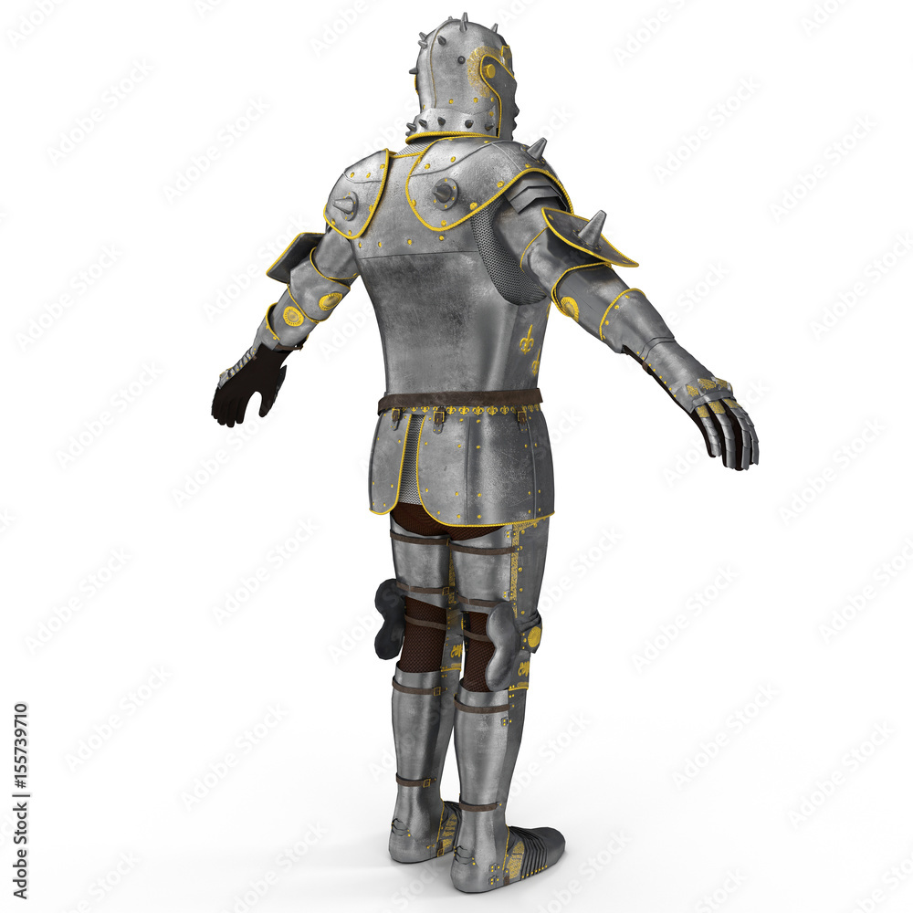 old suit of armour on white. 3D illustration