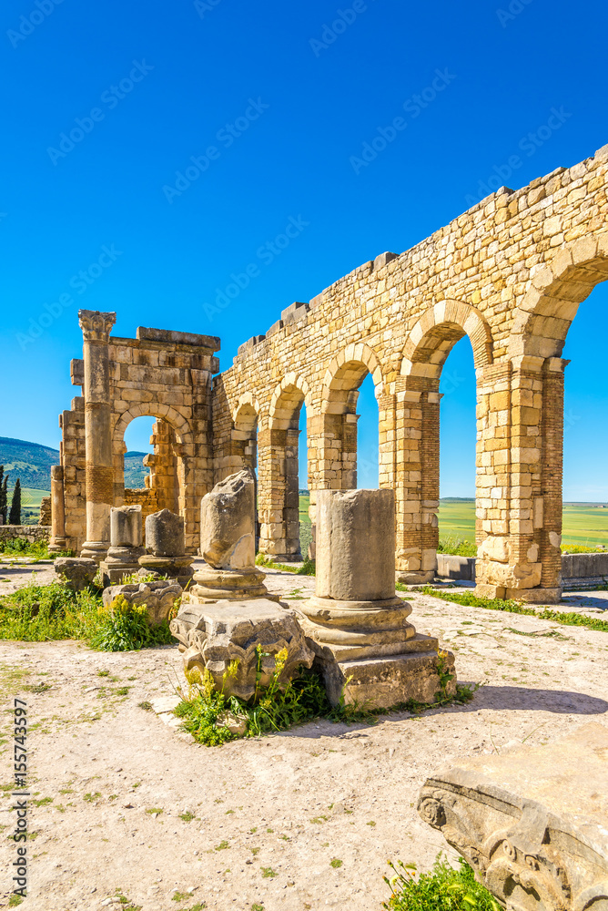 Ruins of Basilica in ancient city Volubilis - Morocco