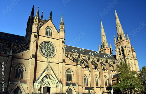 Sydney, Australia - Apr 23, 2017. St Mary s Cathedral landscape. Sydney famous landmark and main cathedral. photo