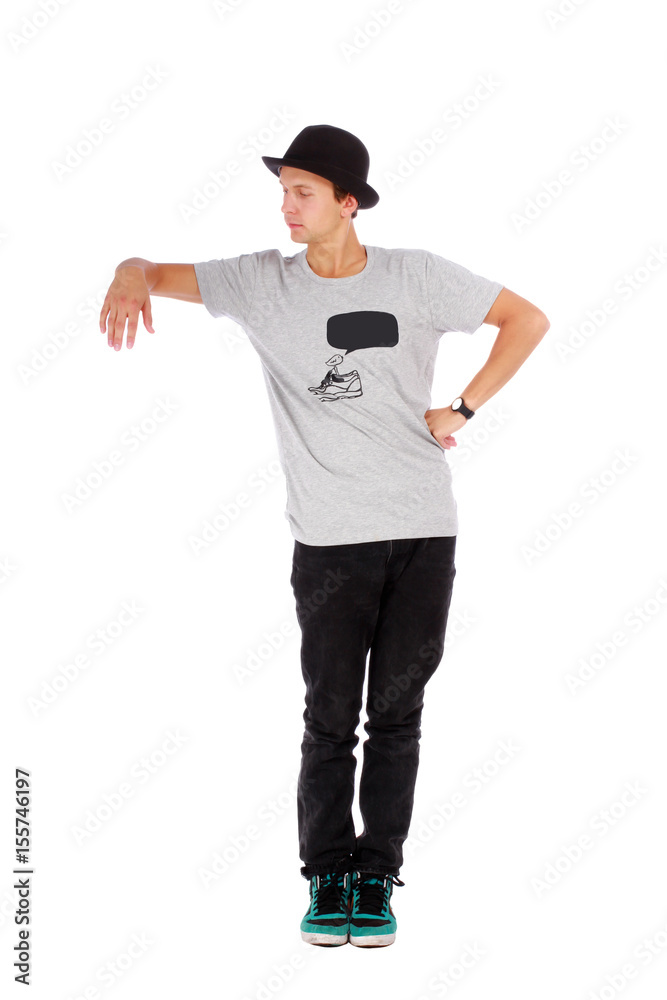 Young handsome guy with a modern clothes and a hat Young handsome guy with a modern clothes and a hat