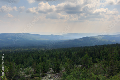 Panoramic view of the mountains and cliffs, South Ural. Summer in the mountains.View from the mountains. The nature of the southern Urals. Travel. Mountains.