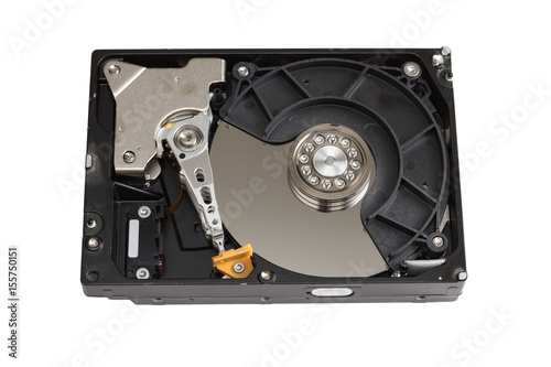 hard disk drive open case isolated on white