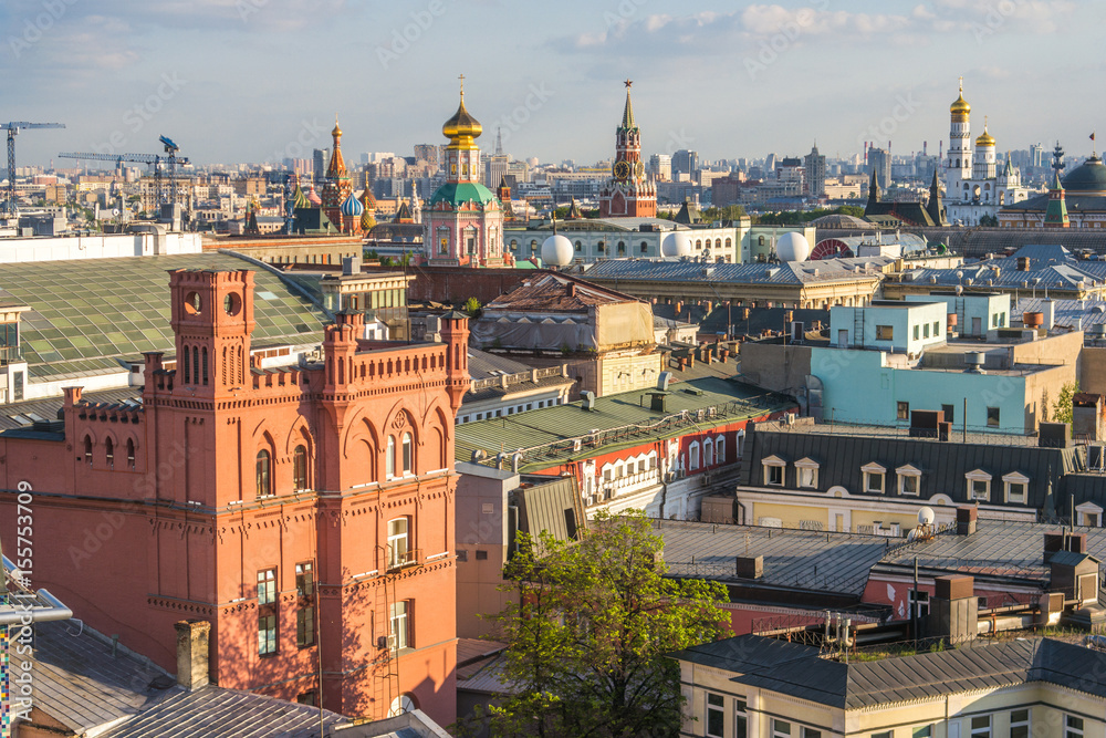 Aerial roof view in historical center of Moscow, Russia