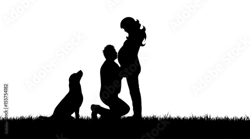Vector silhouette of couple on white background.