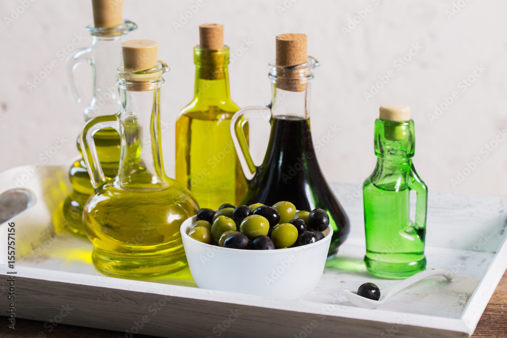 Olive oil  on the wooden table