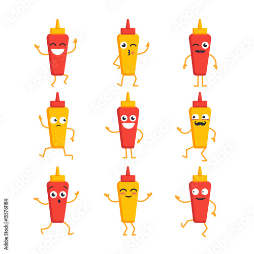 Ketchup and Mustard- vector set of mascot illustrations.