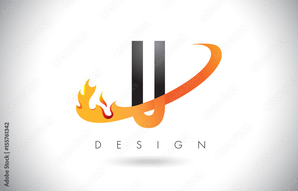 U Letter Logo with Fire Flames Design and Orange Swoosh. U Letter Logo with Fire Flames Design and Orange Swoosh.
