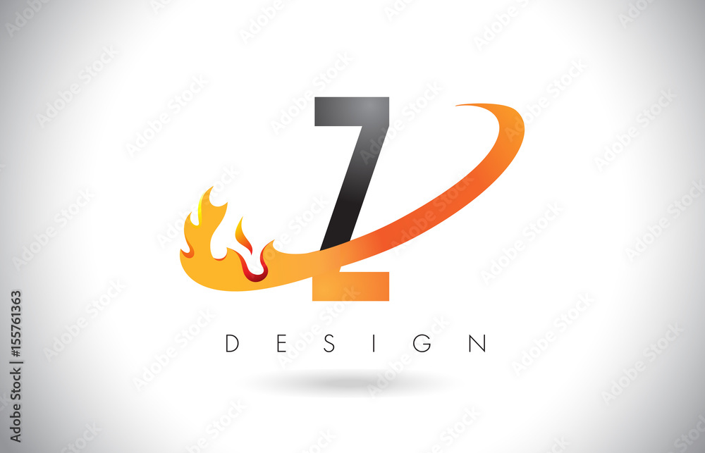 Z Letter Logo with Fire Flames Design and Orange Swoosh. Z Letter Logo with Fire Flames Design and Orange Swoosh.