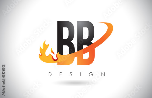BB B B Letter Logo with Fire Flames Design and Orange Swoosh.