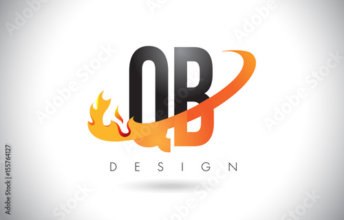 QB Q B Letter Logo with Fire Flames Design and Orange Swoosh.