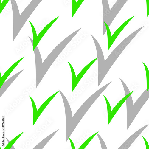 Seamless pattern with Check Marks with shadow. Green color. Vector illustration