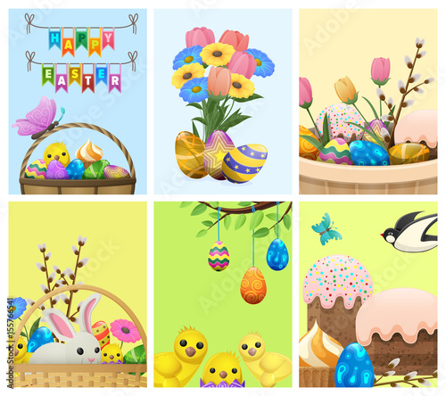 Easter Festive Cartoon Vector Concepts Collection