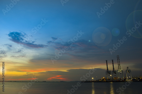 far seaport in twilight sky background for import export concept photo