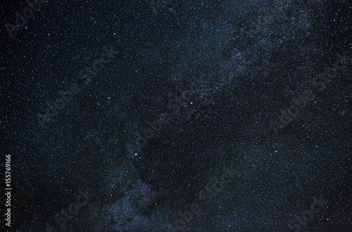 View of the Milky Way Galaxy in the night sky with bright stars. Astrophotography of outer space.