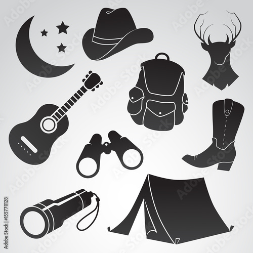 Folk, country, camping vector icon set.