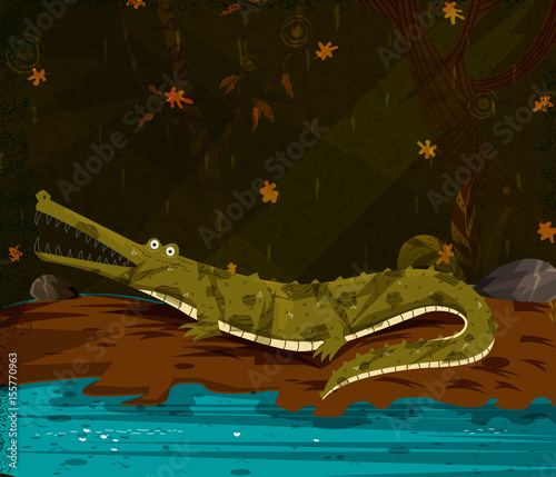 Wild animal Crocodile in jungle forest background