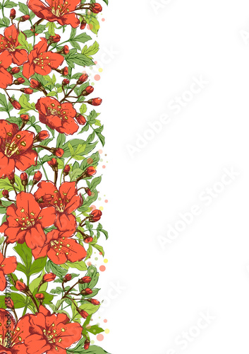 Vector vertical botanical banner with hand-drawn flowers in bright colors on white background