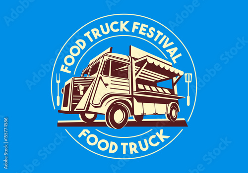 Food truck logotype for delivery service business or food festival. Vector Logo