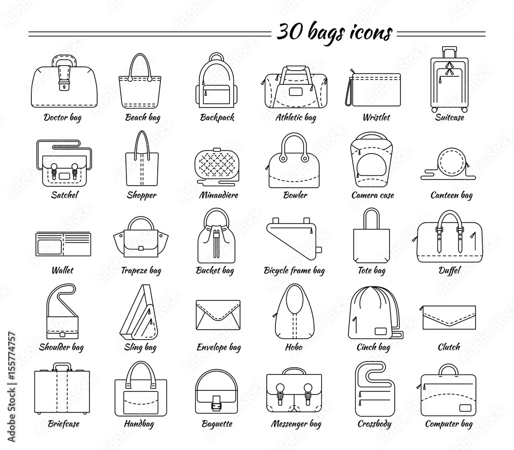 Set of different types bag for travel Royalty Free Vector
