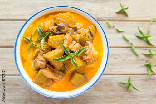 spicy curry chicken with coconut milk and pumpkin,Thai style food