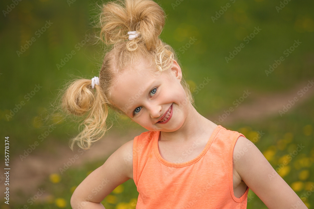 Naughty girl 7 years old portrait. The concept of a happy childhood. The child laughs merrily. Girls of the Caucasian race has a fashionable hairstyle. Stock Photo | Adobe Stock Naughty girl 7 years old portrait. The concept of a happy childhood. The child laughs merrily. Girls of the Caucasian race has a fashionable hairstyle. Stock Photo | Adobe Stock