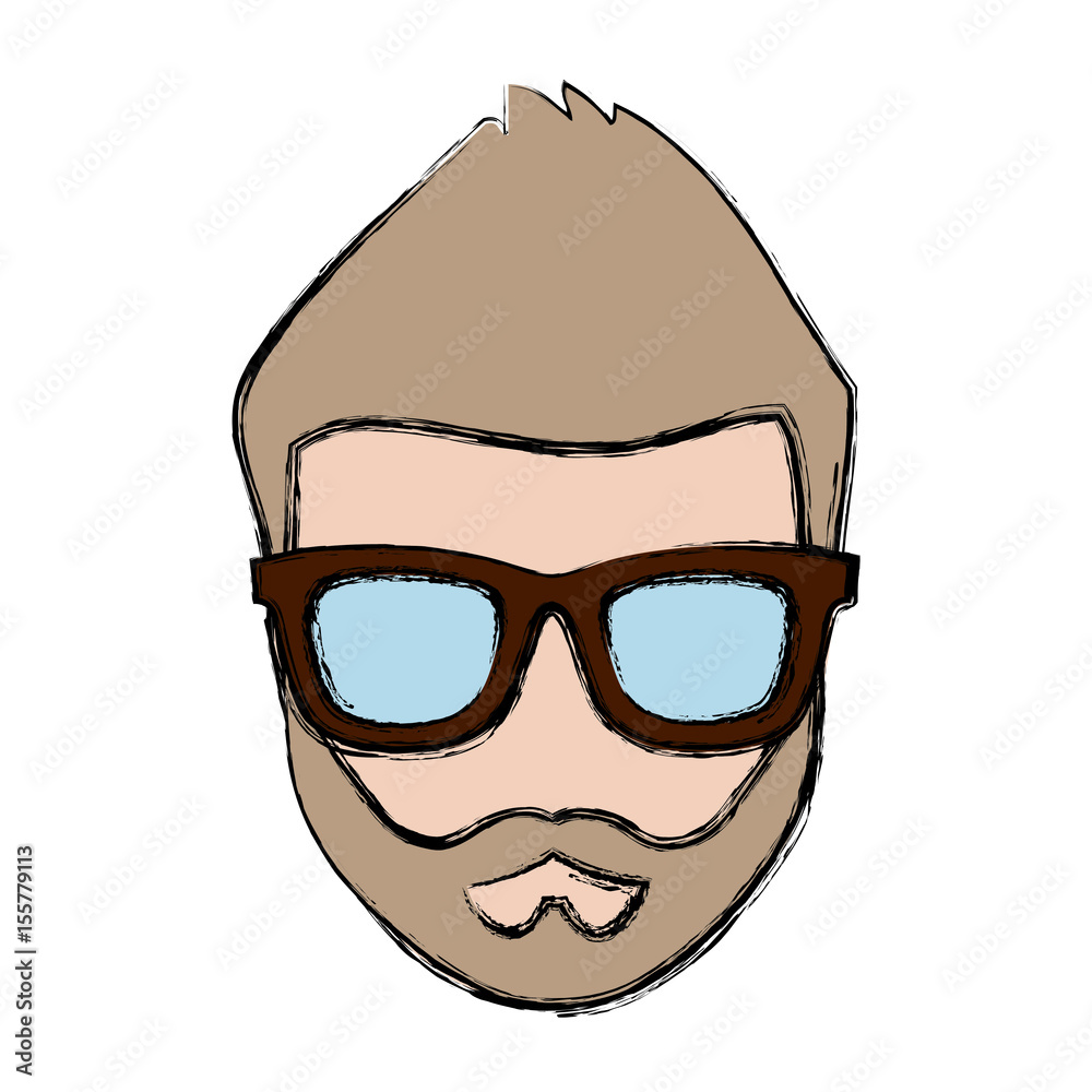 man with glasses icon over white background. hipster lifestyle concept. colorful design. vector illustration
