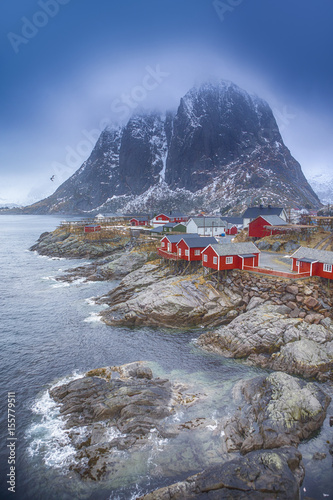 Travel Concepts and Ideas. Traditional Fishing Hut Village in Hamnoy During Early Spring Time in Lofoten Islands, Norway. © danmorgan12