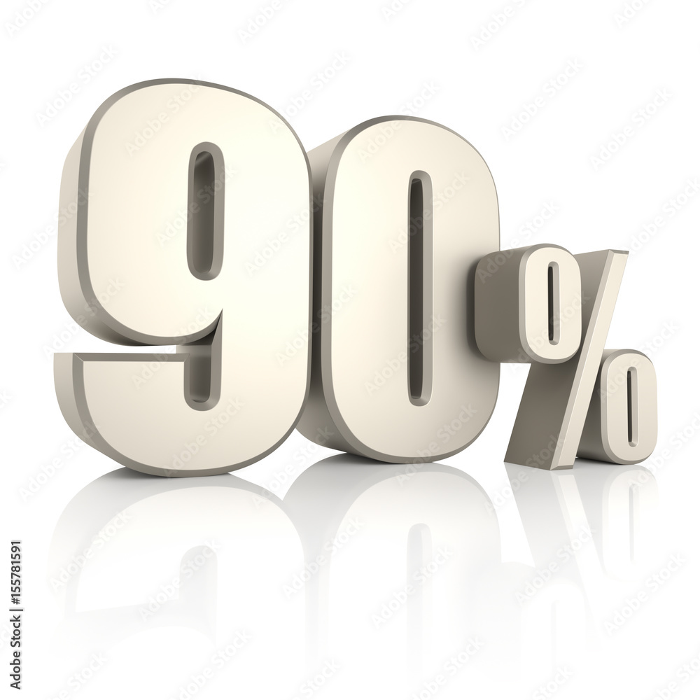 90 Percent isolated on White Background. 3d Render 90 Percent isolated on White Background. 3d Render