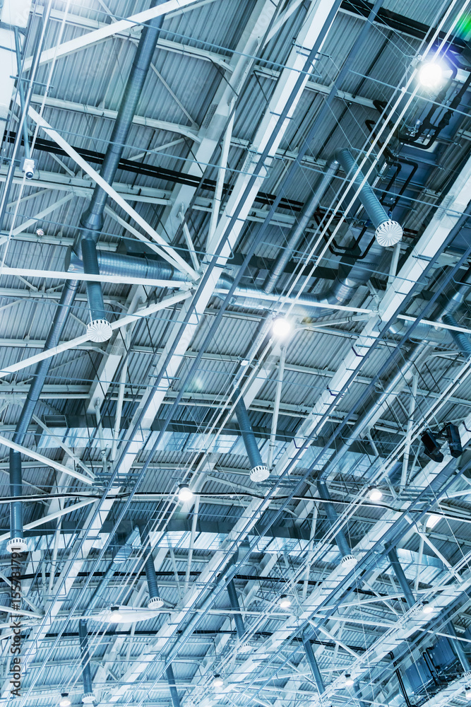 Structure of the metal ceiling of the building, Toned image Structure of the metal ceiling of the building, Toned image