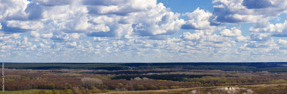 Panoramic landscape. View, from the hills to the countryside in central Russia.
