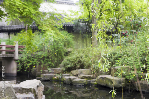 Traditional Chinese garden in spring time in Suzhou, China.