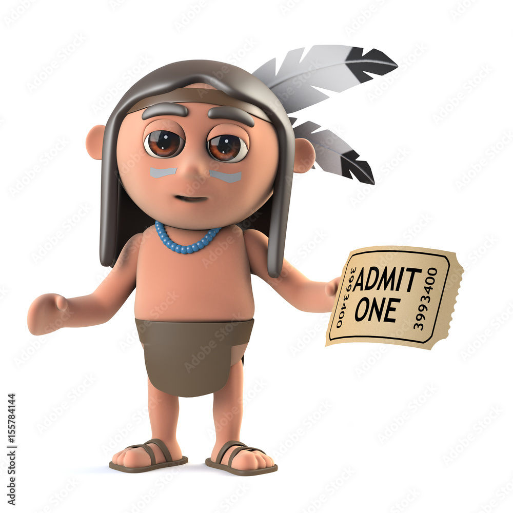 3d Funny cartoon Native American Indian character has a ticket to the show  Stock Illustration | Adobe Stock