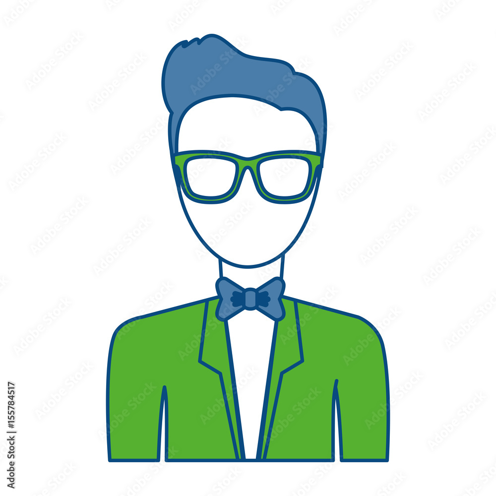 hipster man with glasses icon over white background. colorful design. vector illustration