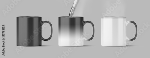 Fotografie, Obraz Blank magic mug mock up isolated, cold and hot state, 3d rendering