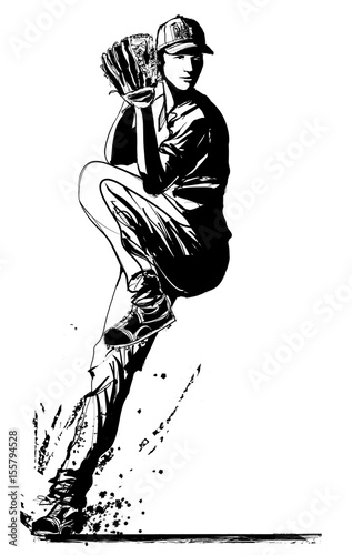 Baseball player on one leg before pitch