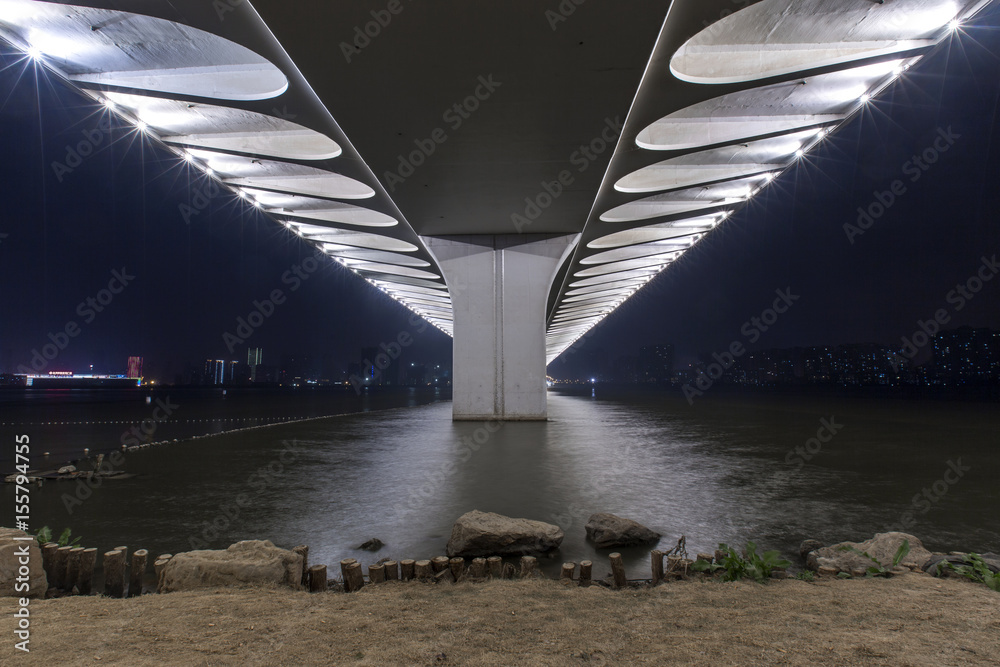 The modern bridge at night in wuhan