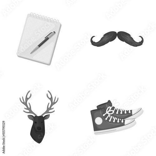 Hipster, fashion, style, subculture .Hipster style set collection icons in monochrome style vector symbol stock illustration web.